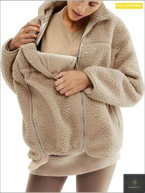 Teddy Fleece Zip Up Maternity Jacket Winter Coat Warm Oversized Plus Size